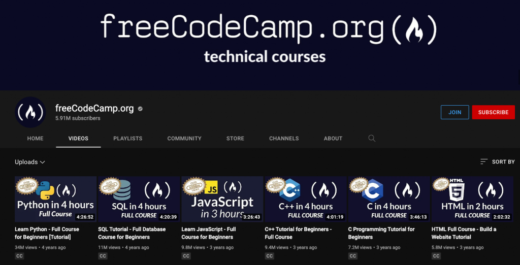 freeCodeCamp_org_-_YouTube-1024x522 freeCodeCamp, une plate-forme pour développer ses compétences en programmation.